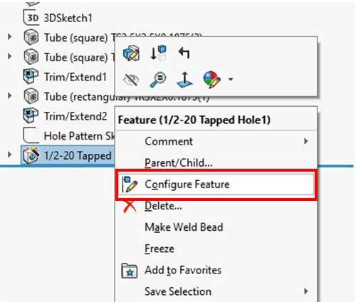 Using Configure Feature in SOLIDWORKS for weldments