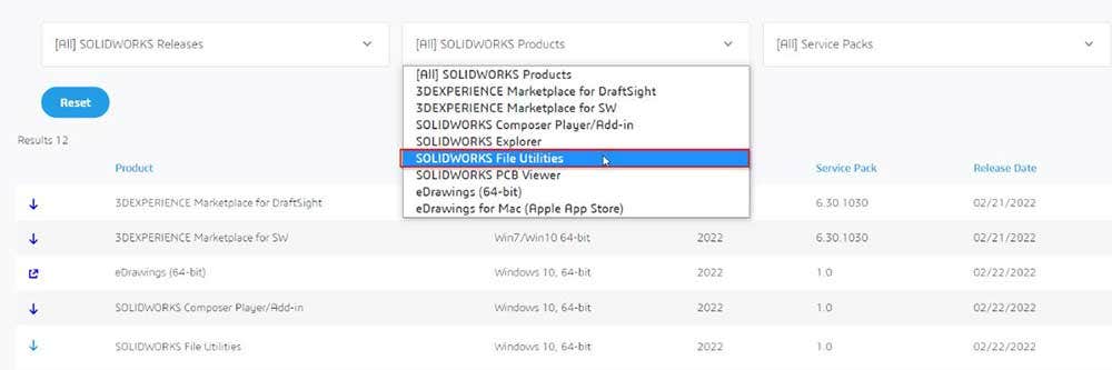 Downloading SOLIDWORKS File Utilities from SOLIDWORKS Free Downloads