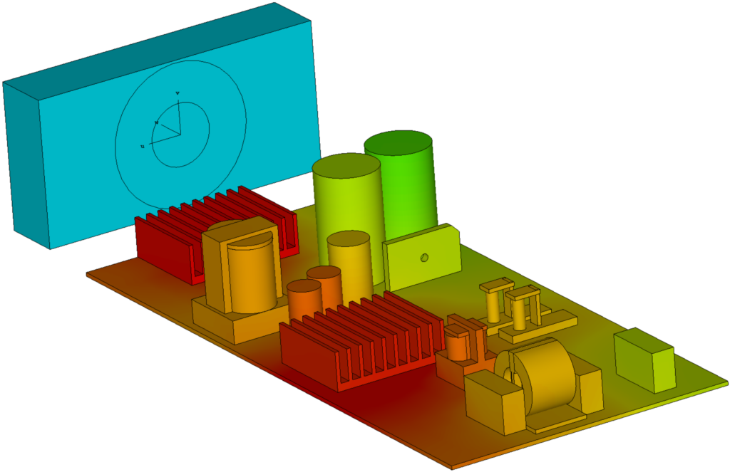 Thermal analysis results on an electronic device in SIMULIA CST Studio Suite. 