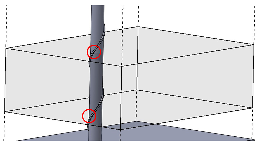 The computational domain and the strake of the cylinder in SOLIDWORKS Flow Simulation