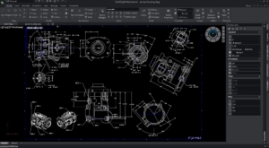 DraftSight Mechanical pump housing DWG with sections, details, and dimensions