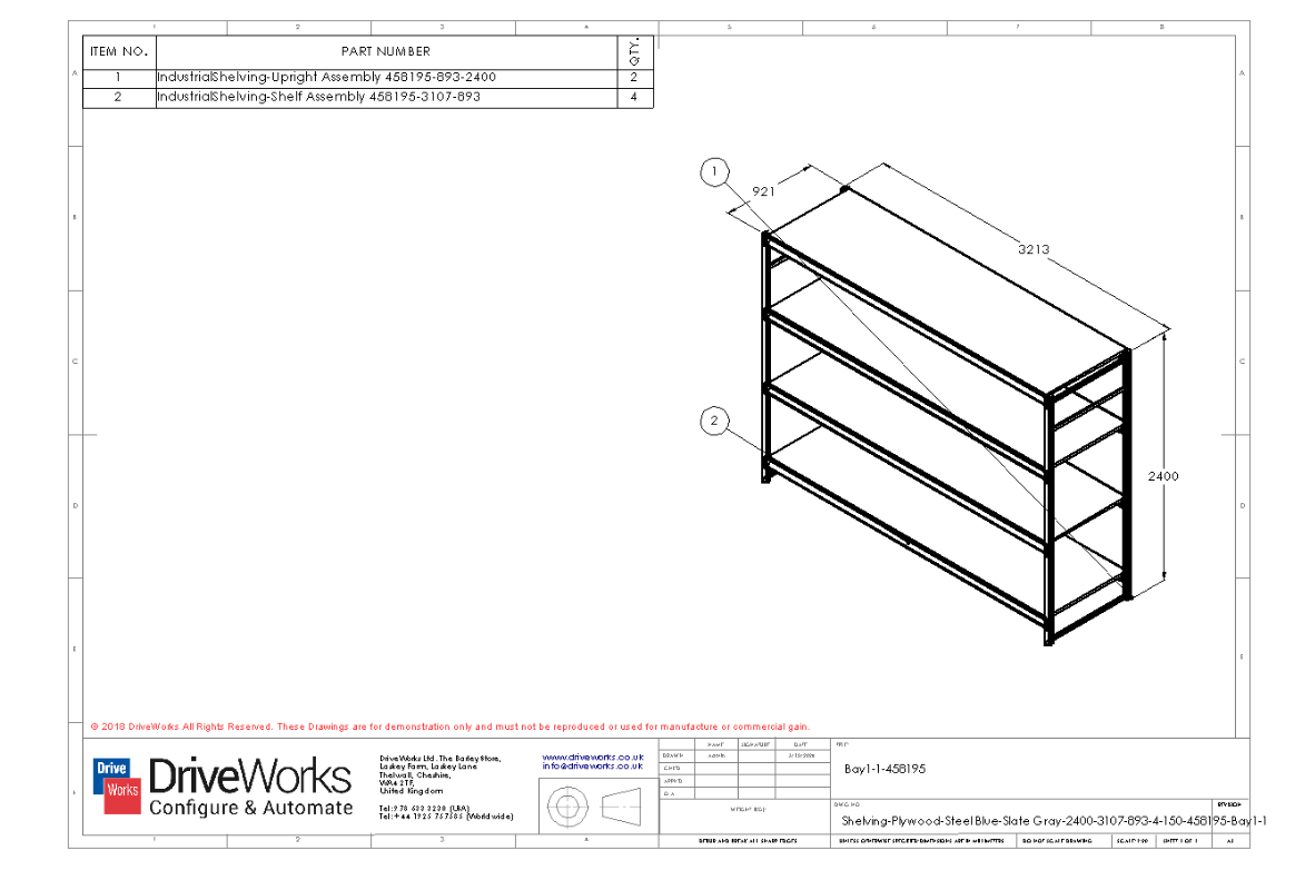 Drawing of custom shelving in DriveWorks Pro