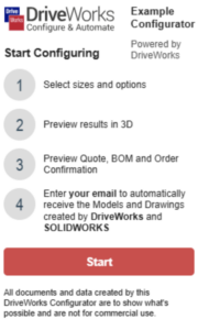 DriveWorks Pro Start Configuring menu