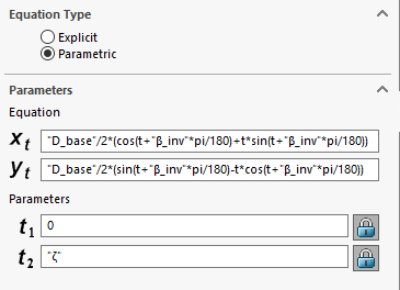 Correct syntax in SOLIDWORKS for a parametric equation
