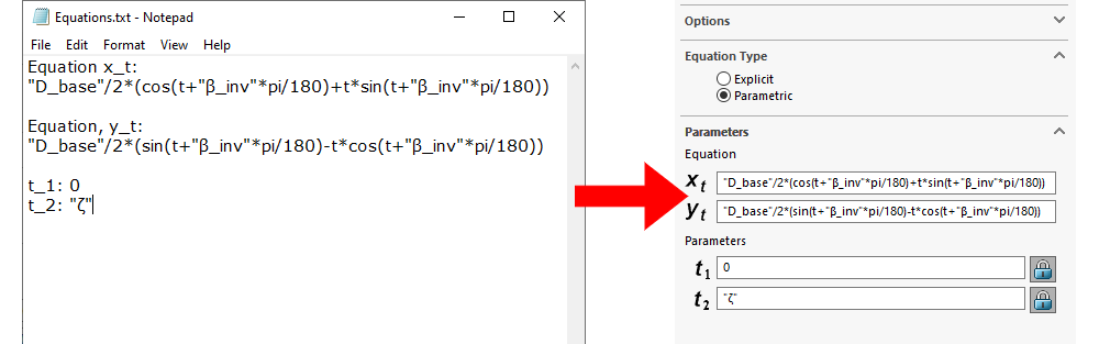 Use a text editor to double-check syntax before entering equations into SOLIDWORKS