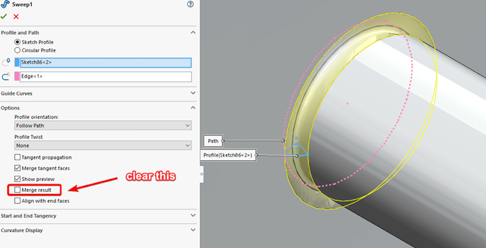 Figure 4: Swept extrusion of weld bead