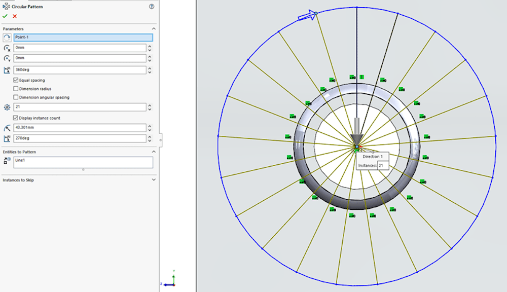 Figure 5: Patterning sketch line to create even sections