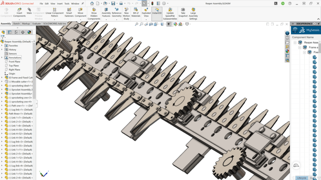 Complex machine assembly in SOLIDWORKS Ultimate 3D CAD