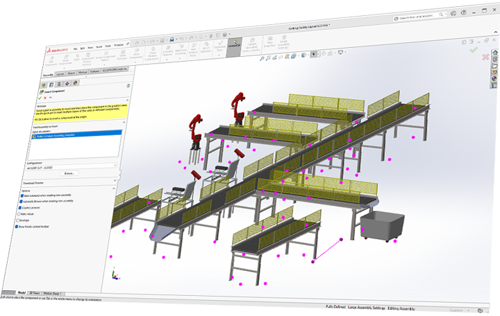 solidworks interface featuring a large assembly design