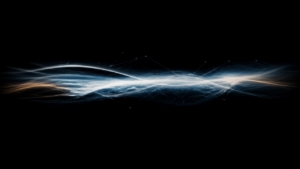 Abstract dark field with a horizontal blue-and-orange light stream suggesting high-speed connected data from engineer to floor