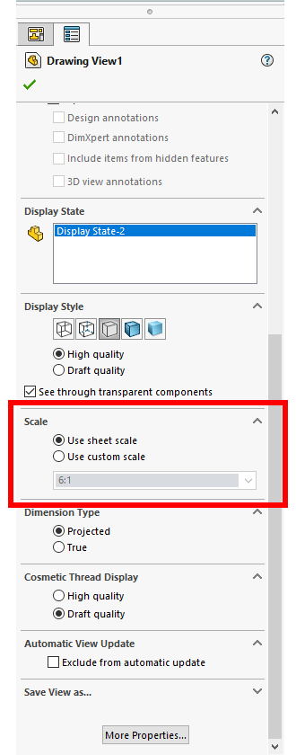 Sheet scale options in the property manager in SOLIDWORKS 