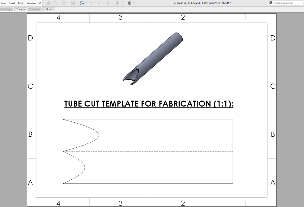 Unrolled tube cut drawing