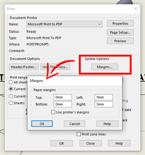 Paper margins printer settings 