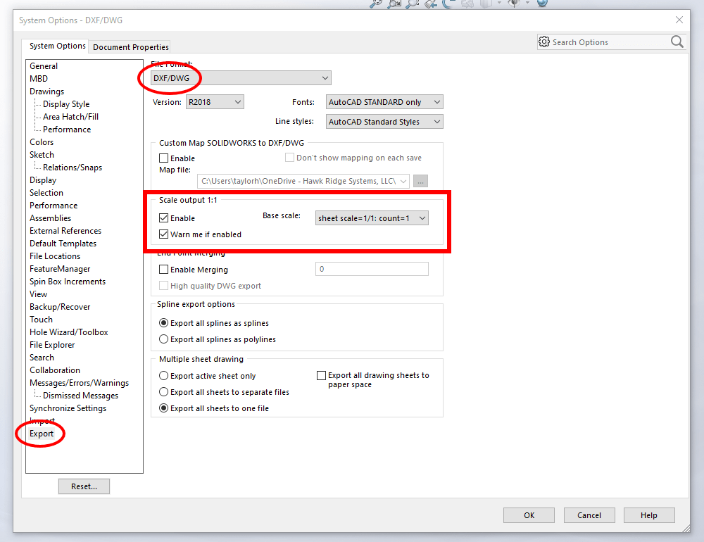 DWF export settings in SOLIDWORKS