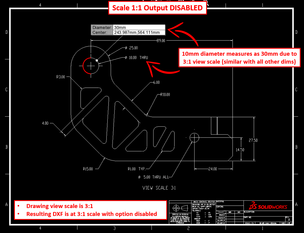 Drawing sheet scale 2:1 in SOLIDWORKS