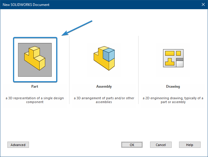 Choose 'Part' to start a new part