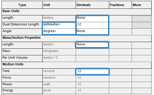 Example of what you can and cannot change within the MKS unit system 