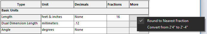 Example of the available options within the 'More' column