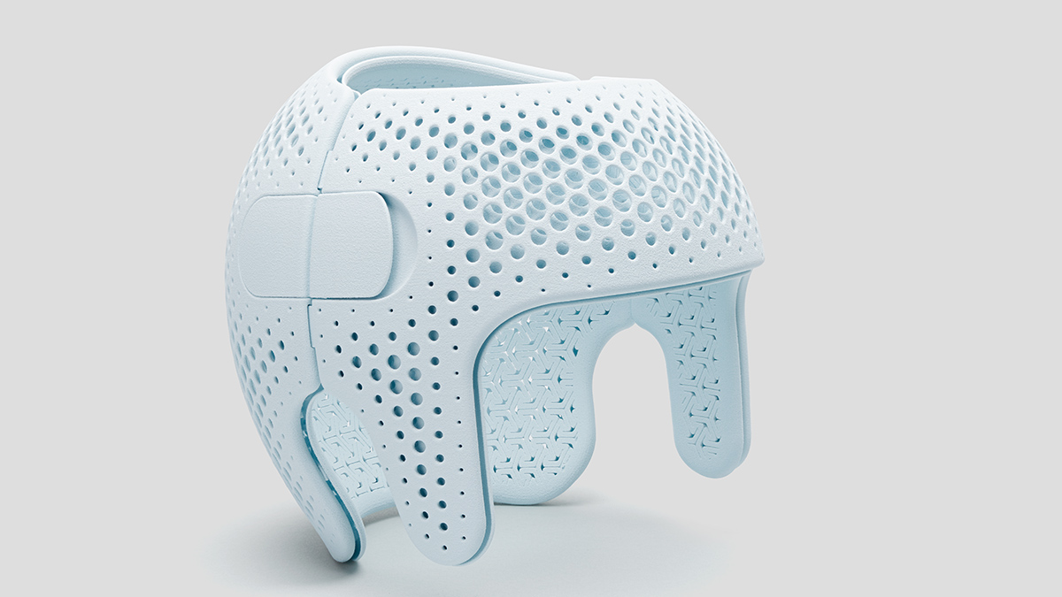 hp white 3d printed medical helmet