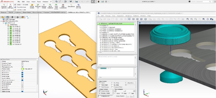 Wire-cutting simulation of a key using CAMWorks wire EDM in SOLIDWORKS CAD 