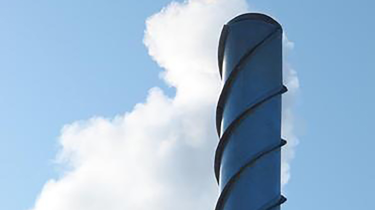 Industrial chimney with strakes