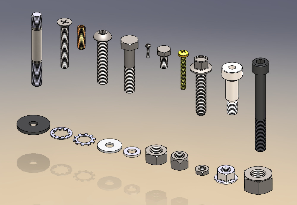 Different types of fasteners in the SOLIDWORKS Toolbox