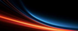 Orange and blue light trails sweeping across a black background, representing momentum for a manufacturing purchase approval