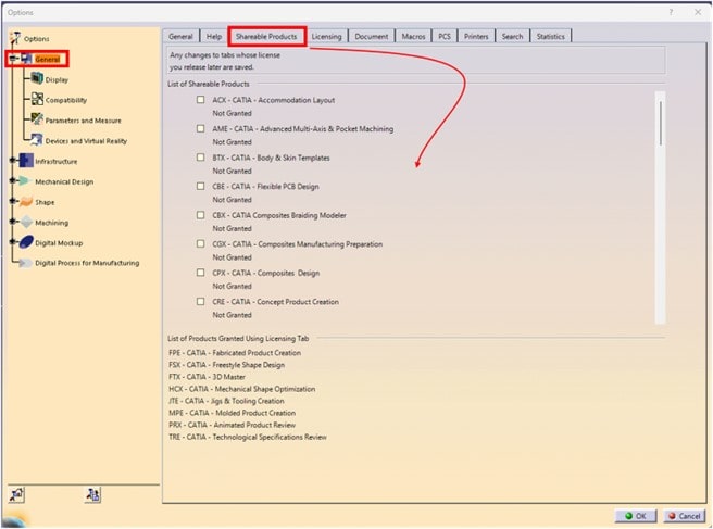 Click shareable products in CATIA to enable transfer 