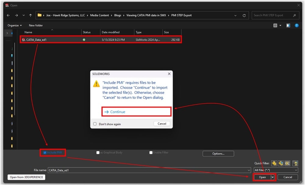 Include PMI when importing CATPart STEP file into SOLIDWORKS