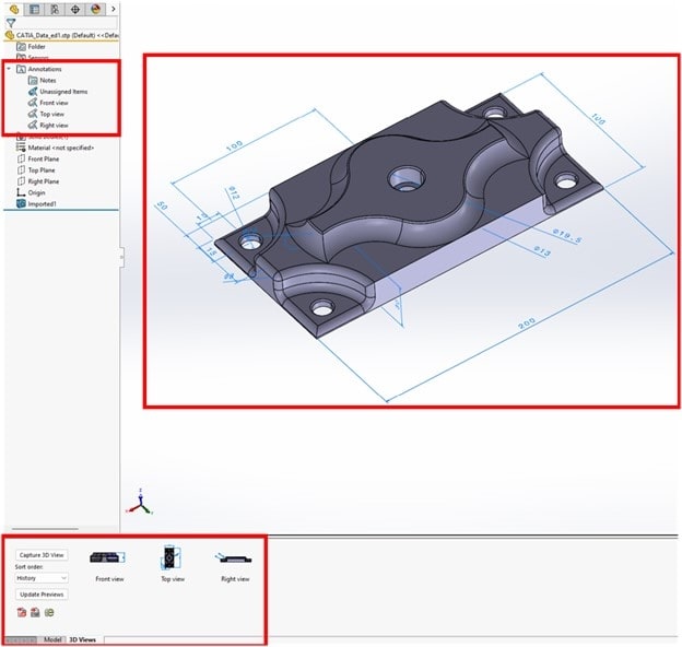 Change 3D view in SOLIDWORKS of imported STEP file