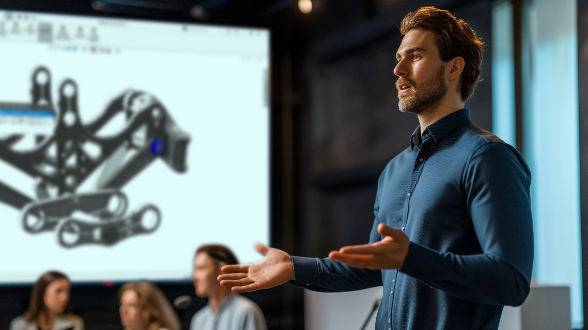 CEO of a tech startup talking about the future of AI to a boardr
