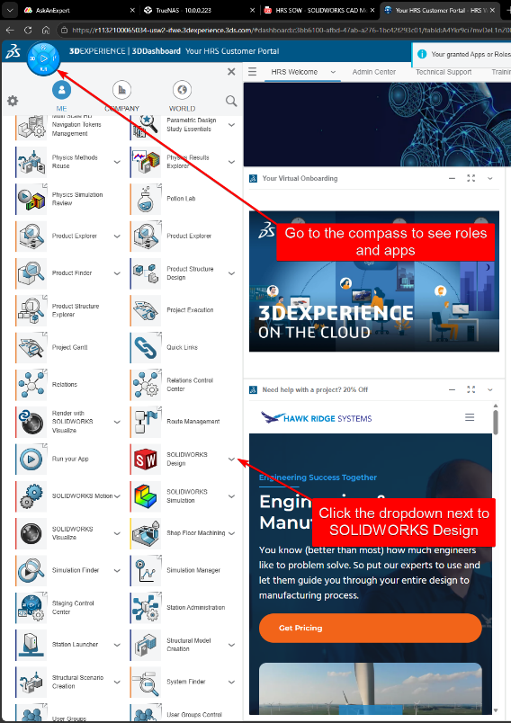 3DEXPERIENCE platform app list with SOLIDWORKS Design Premium install option