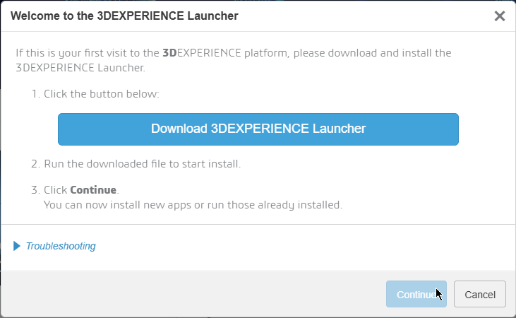 Browser prompt to download the 3DEXPERIENCE Launcher