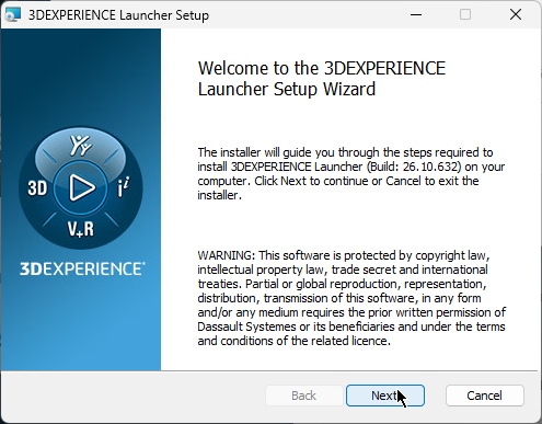 3DEXPERIENCE Launcher installer window on desktop