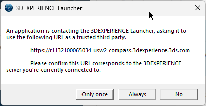 Browser dialog allowing the page to open 3DEXPERIENCE Launcher