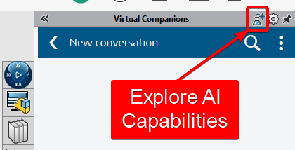 Virtual Companions tab with Explore AI Capabilities button
