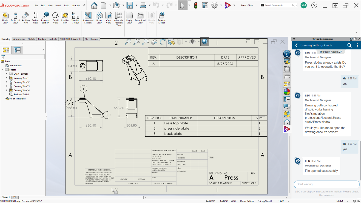 Drawing generated by Leo with views scaled on the sheet