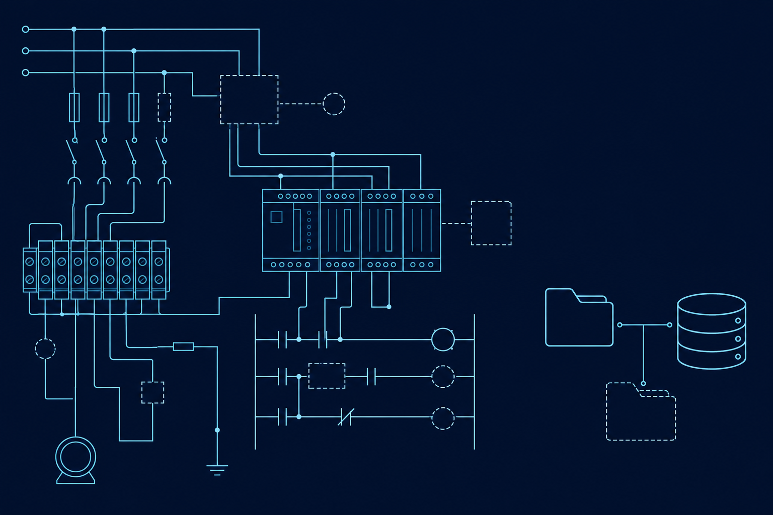 Electrical schematic linking symbols and footprints to a database and folders
