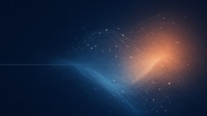 Dark blog header with a glowing blue-to-orange spectrum particle cloud filling the right side, no burned-in text
