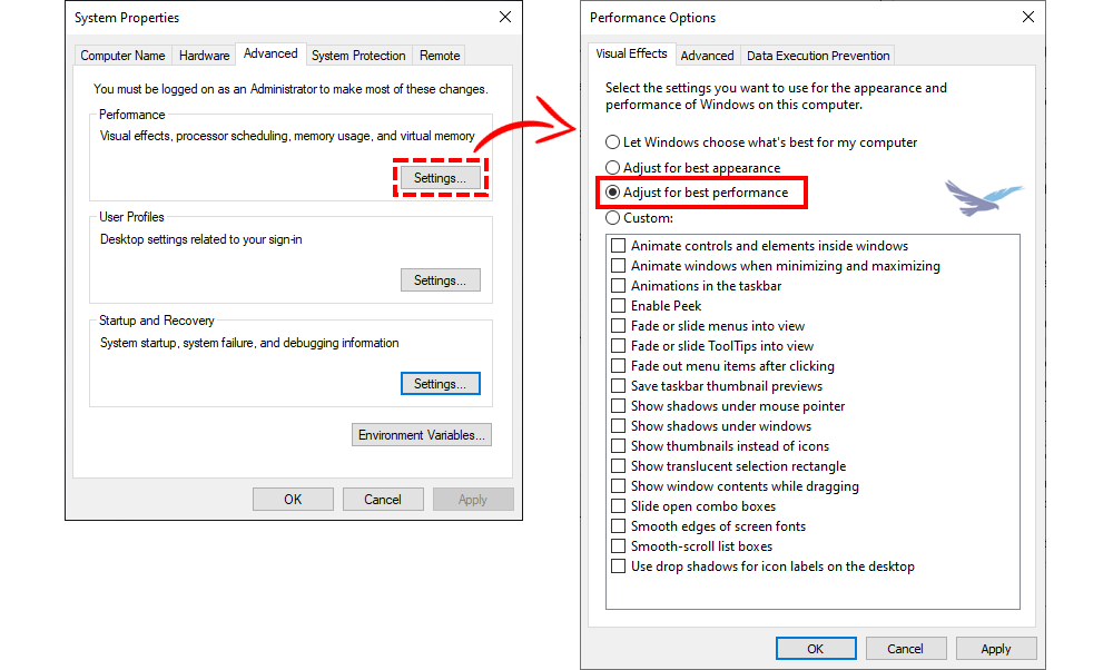 System options in windows for enhanced SOLIDWORKS performance