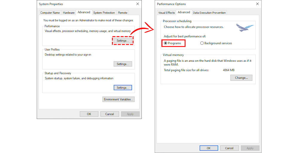 System options in windows for enhanced SOLIDWORKS performance for processor scheduling 

 