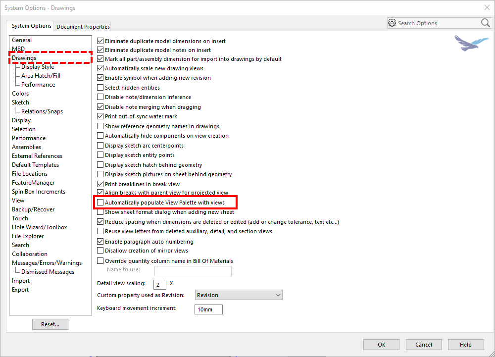 Drawing settings in SOLIDWORKS for enhanced performance