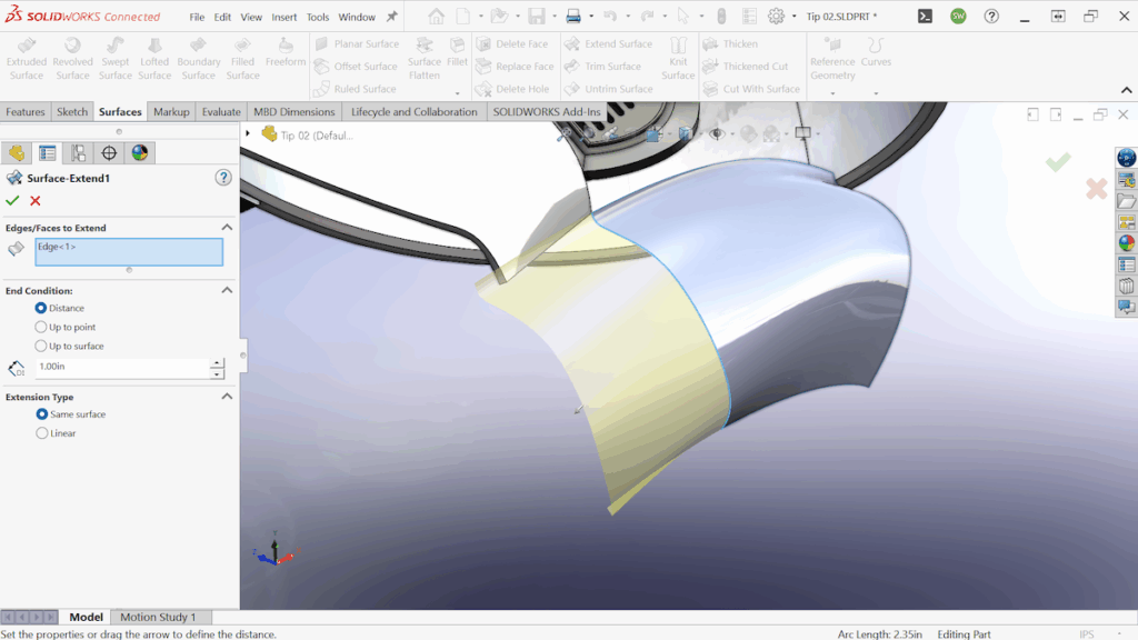 Solidworks surfacing tips extend