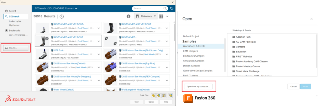 SOLIDWORKS and Fusion 360 options for saving files