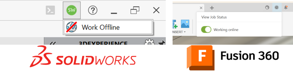 SOLIDWORKS and Fusion 360 online and offline working options