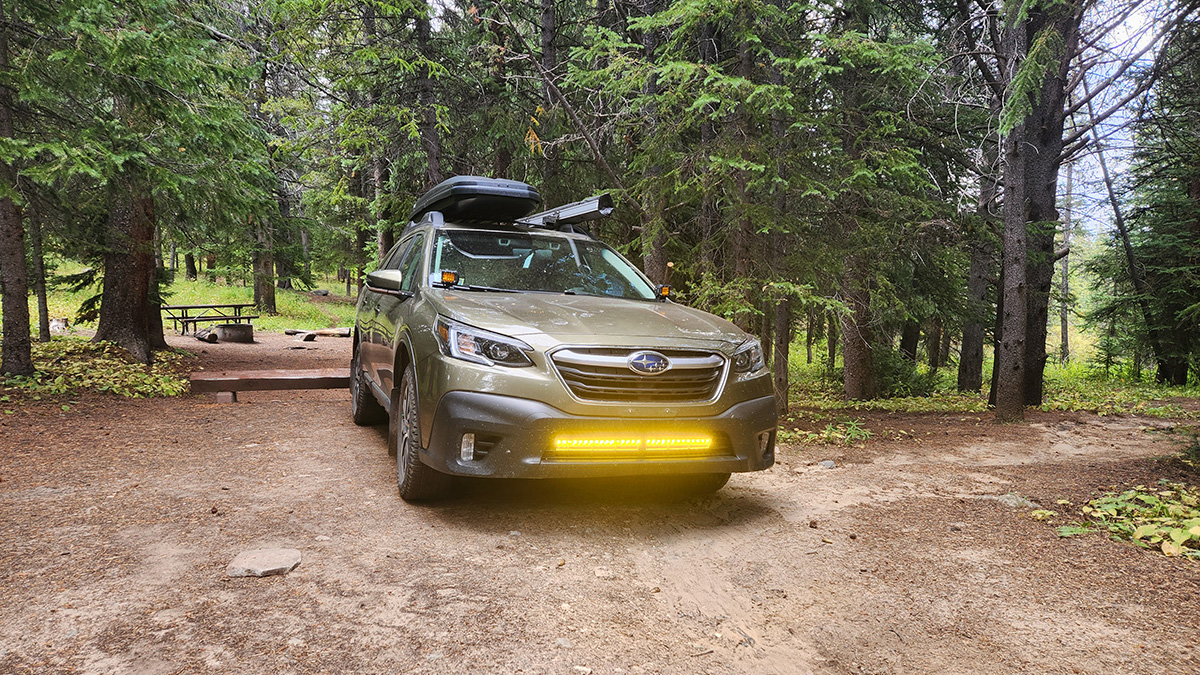 A Subaru Outback with a front bumper light bar designed in SOLIDWORKS