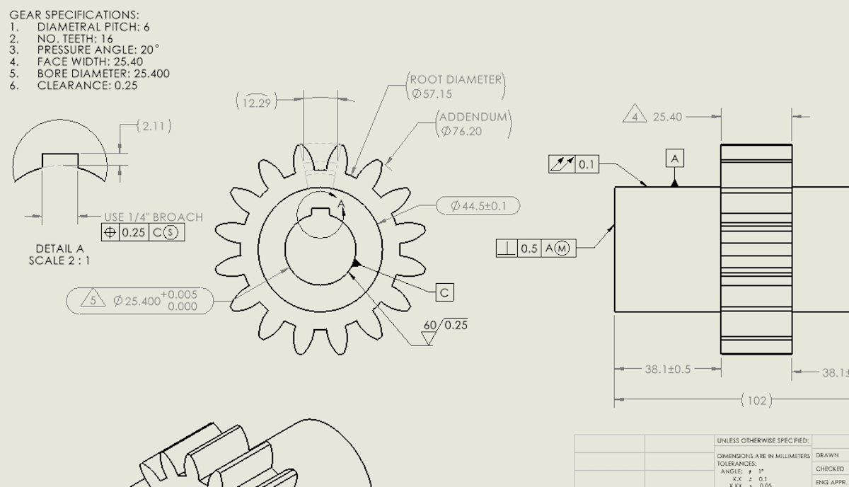  Spur gear specifications drawing