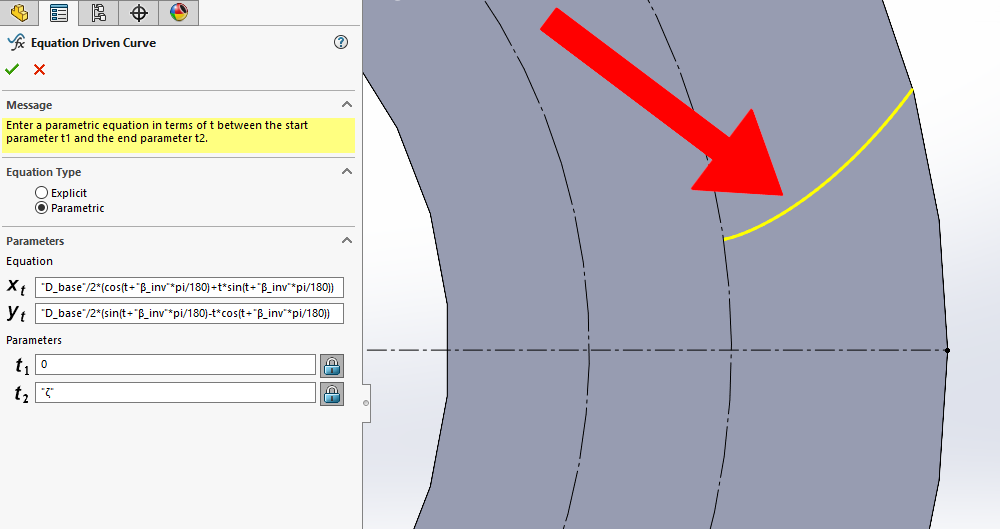 Equation drive curve tool in SOLIDWORKS