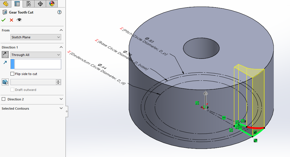 Gear tooth cut in SOLIDWORKS