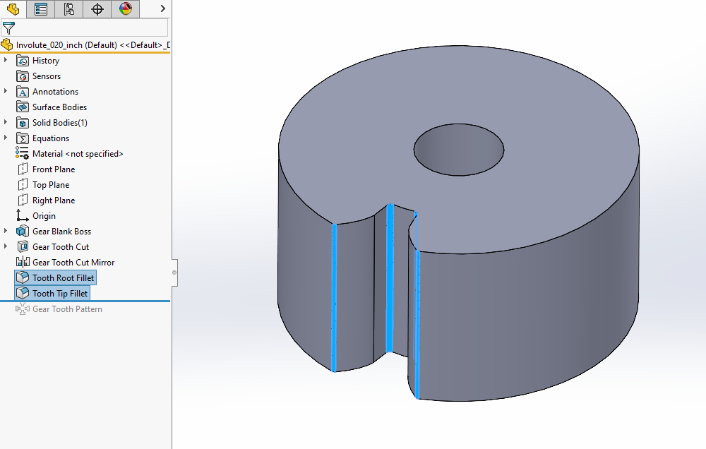 Tooth Root Fillet and Tooth Tip Fillet in SOLIDWORKS